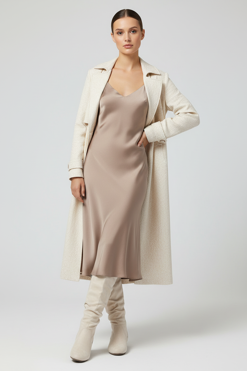 The New Yorker | Women's Slouchy Suede Mid-Calf Flat Boots | Cream
