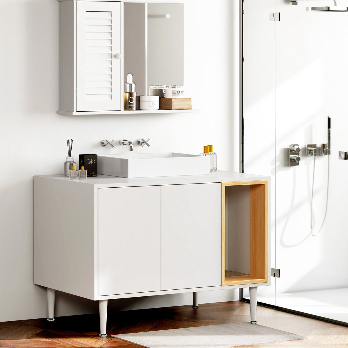 The Tuckaway | Bathroom Sink Cabinet & Hidden Litter Box Enclosure