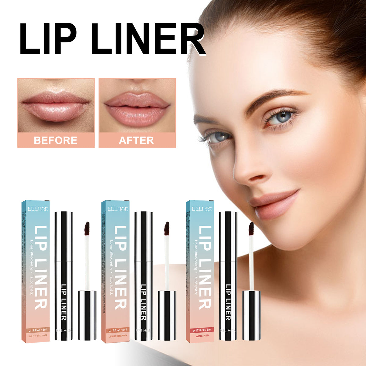 EELHOE Luxury Waterproof Peel Lip Liner – Lanolin & Raspberry Extract Lip Definer in 3 Shades