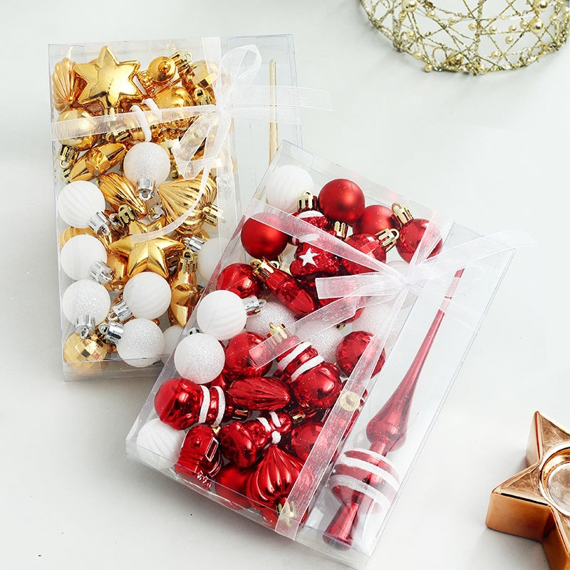 34pc Painted Christmas Ball Ornament Set – Gift Bag, 6 Color Schemes (20.5×15cm)