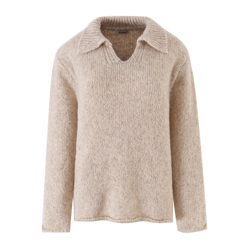 Pull-over en maille à col en V pour femme – Coupe ajustée à manches longues