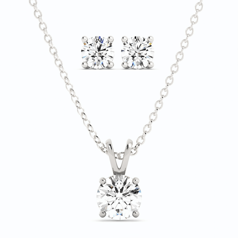 Front view of Sterling Silver Moissanite Pendant with Matching Stud Earrings