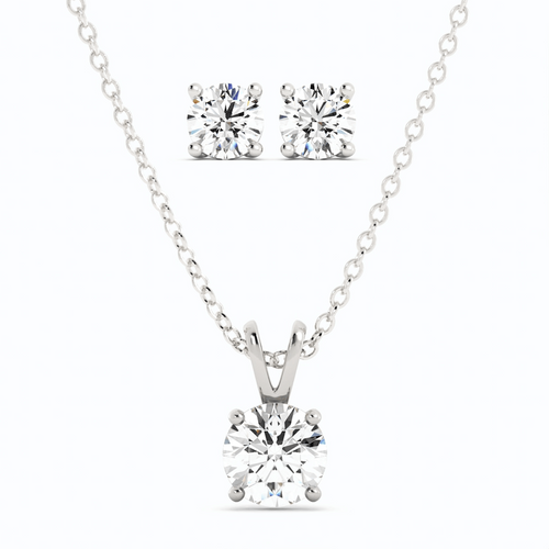 Front view of Sterling Silver Moissanite Pendant with Matching Stud Earrings