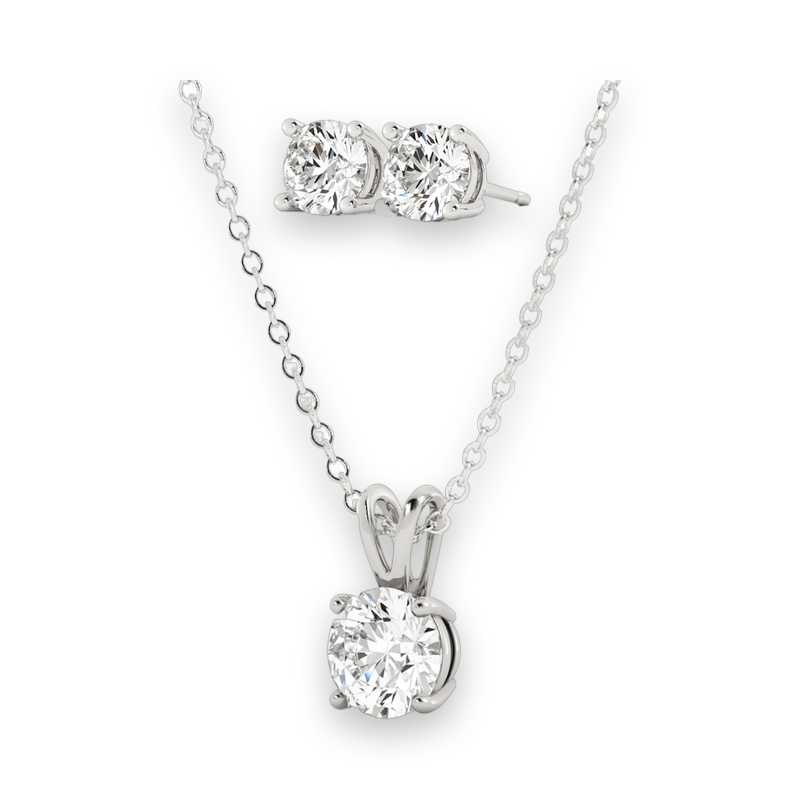 14K White Gold Overlay Moissanite Stud Earrings and Pendant Necklace Set