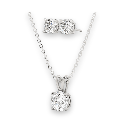 14K White Gold Overlay Moissanite Stud Earrings and Pendant Necklace Set