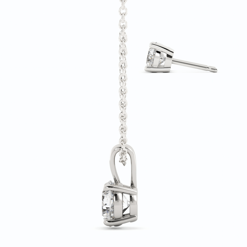 Detail of Moissanite stone depth and prong setting on silver pendant
