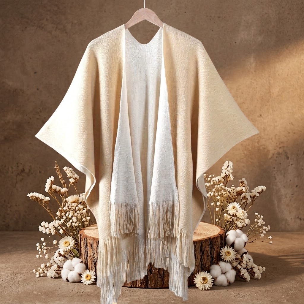 Poncho châle fendu en tricot double face pour femme