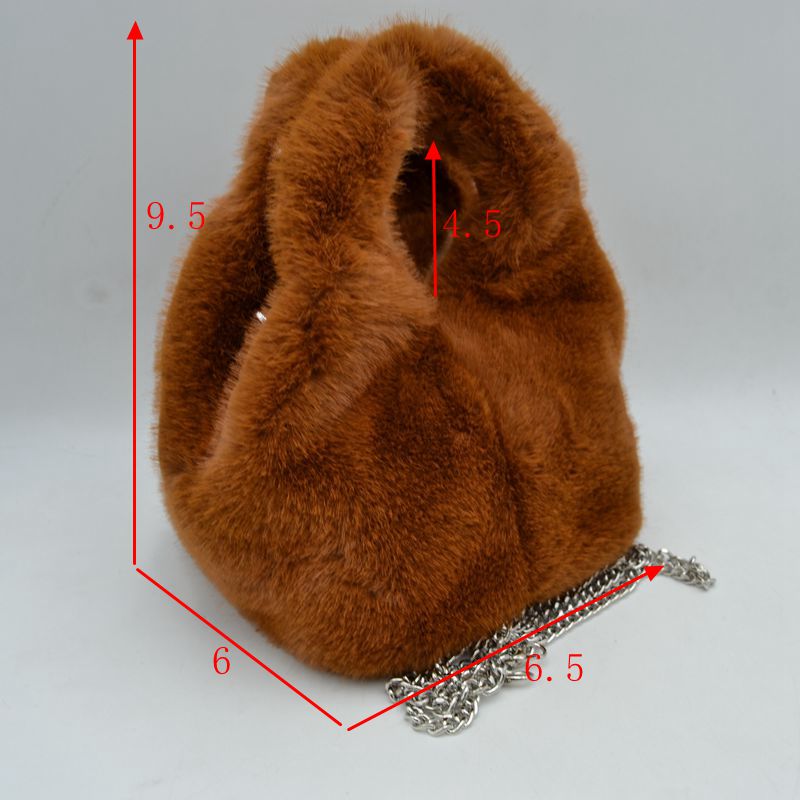 Fluffy Plush Handbag with Integrated Top Handle and Metallic Chain Strap