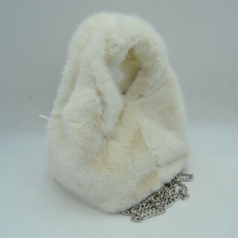 Fluffy Plush Handbag with Integrated Top Handle and Metallic Chain Strap