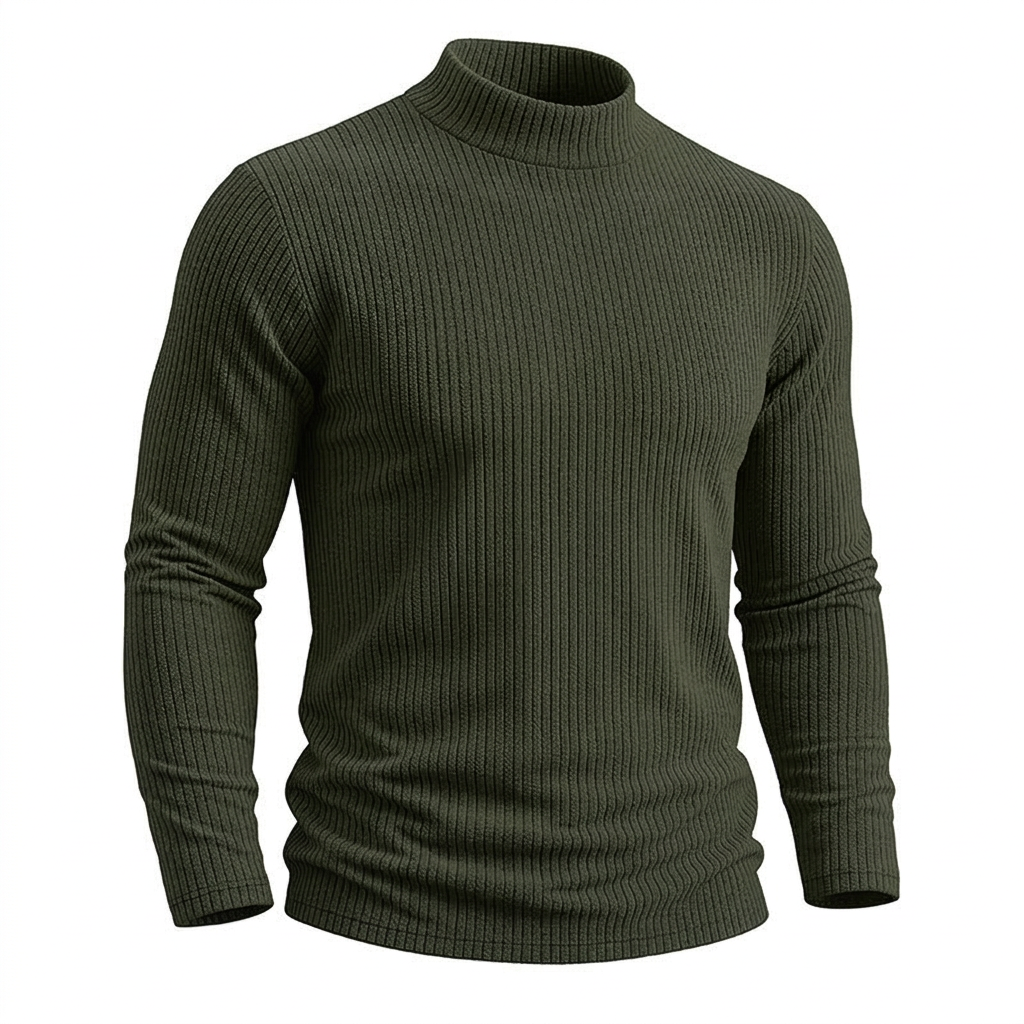 Army Green Slim Fit Ribbed Sweater – White Background