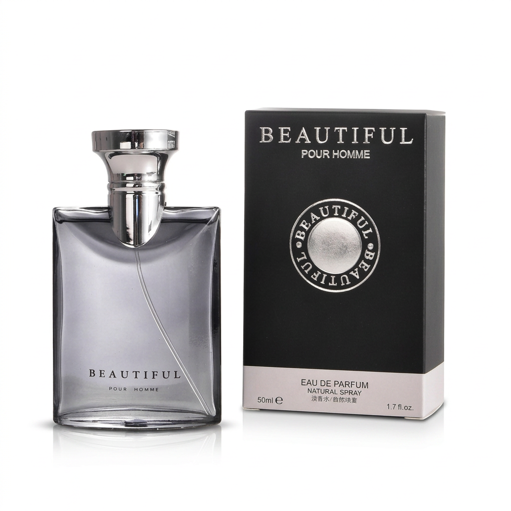 Beautiful Pour Homme bottle and carton on pure white