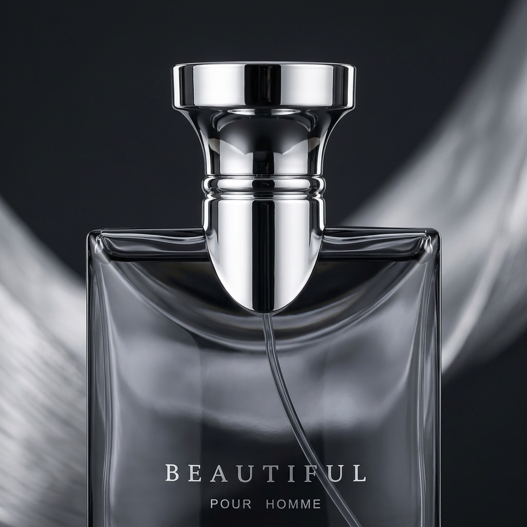 Beautiful Pour Homme chrome top and glass close-up