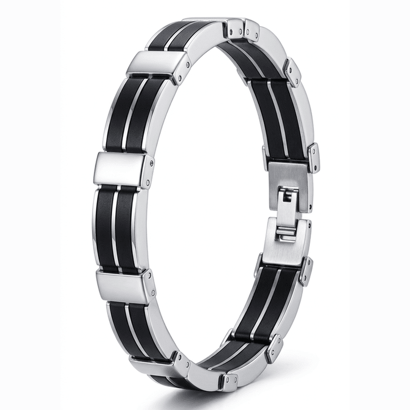 Black-and-silver bracelet on a clean white background