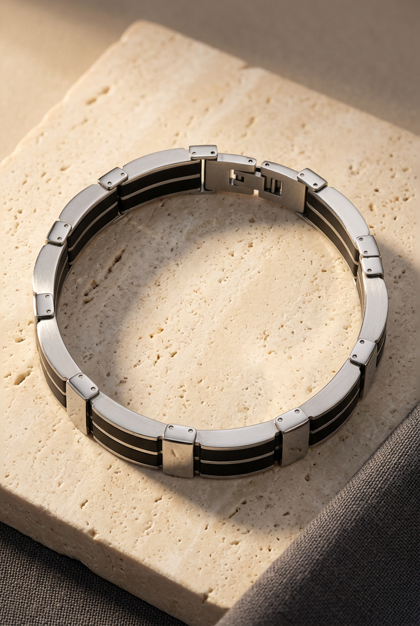 Black-and-silver bracelet styled on ivory stone