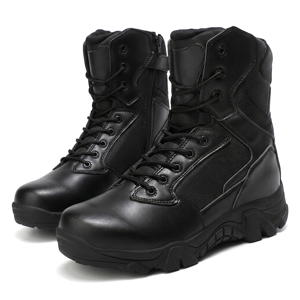 Black boots on white