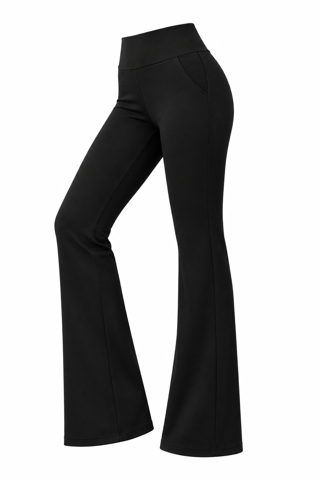 Black Flare Yoga Pants – Angled Side, White Background