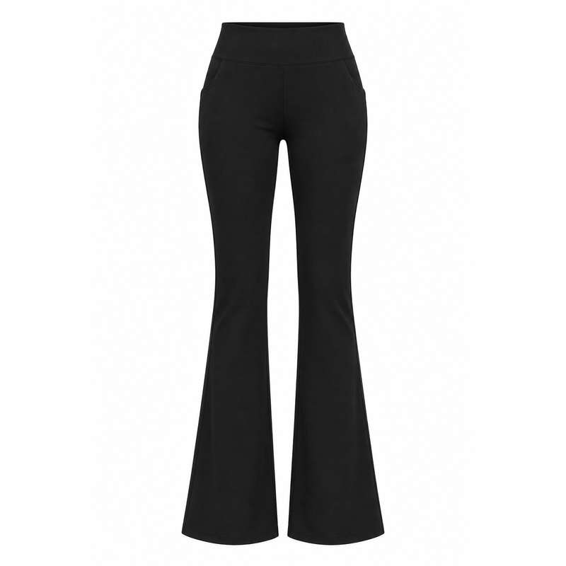 Black Flare Yoga Pants – Front, White Background