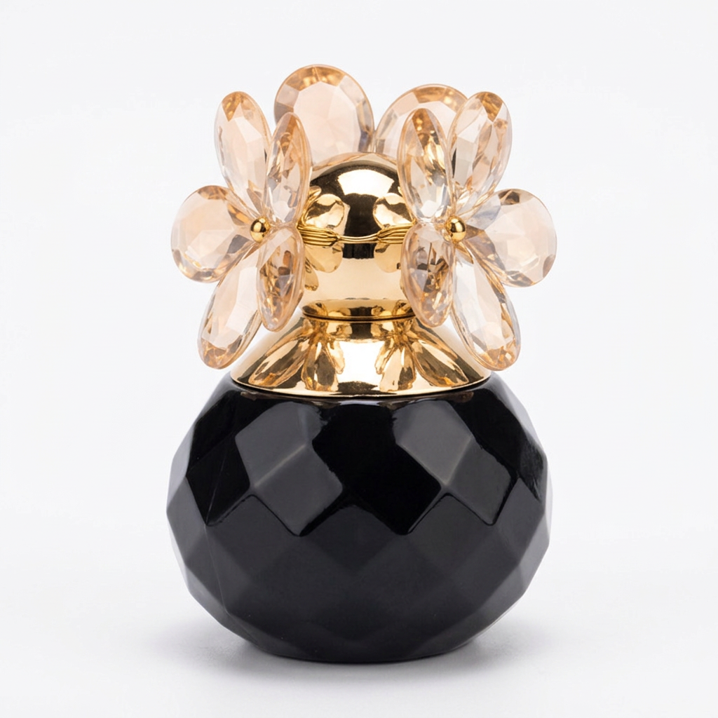 Black Happiness Flower perfume on a pure white background