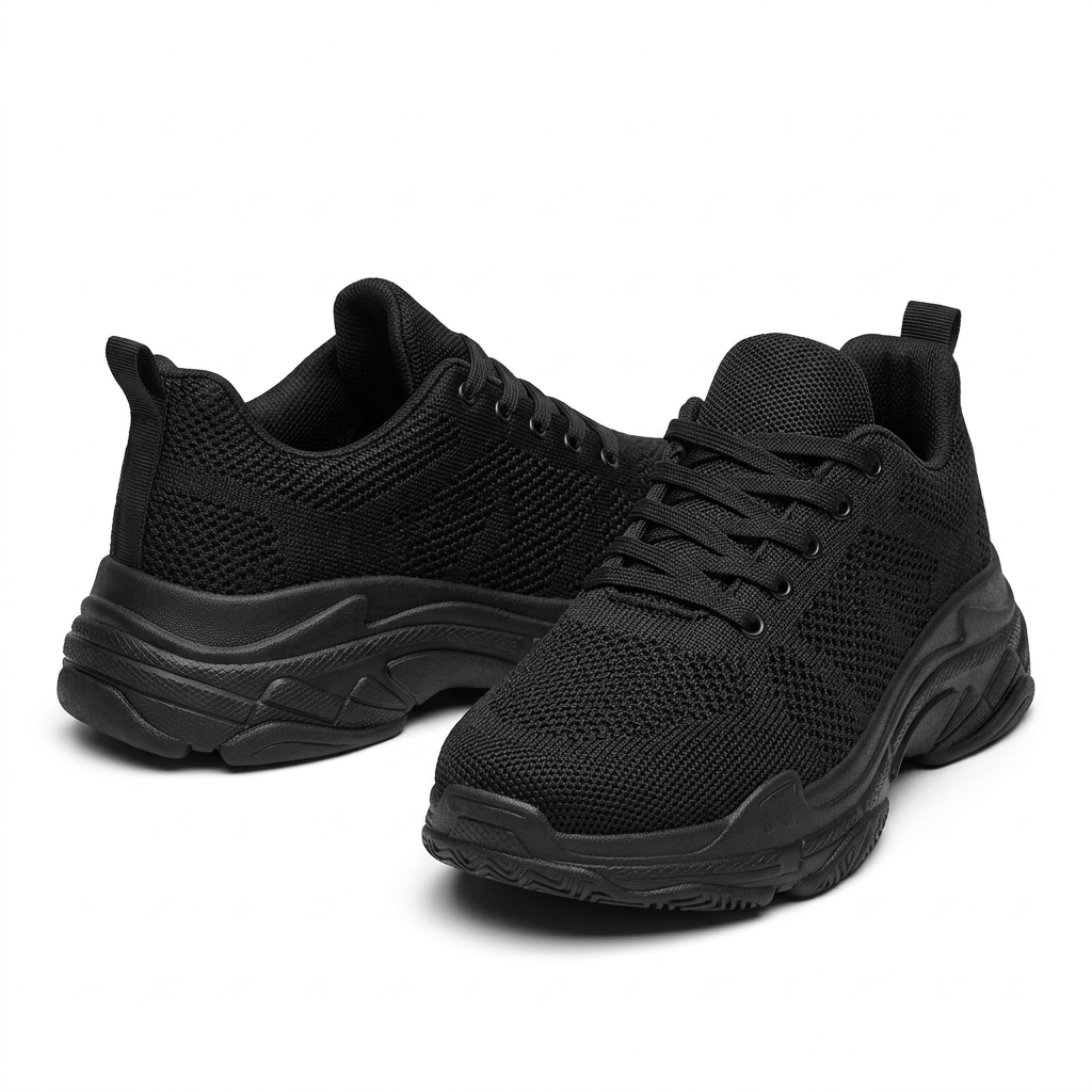 Black mesh platform sneakers on white