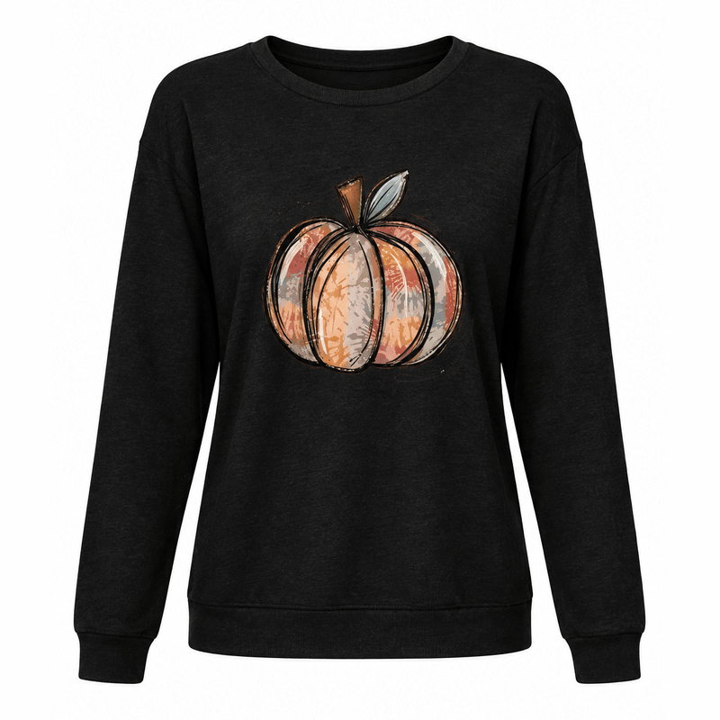 Black Pumpkin Graphic Sweatshirt – White Background, No Model