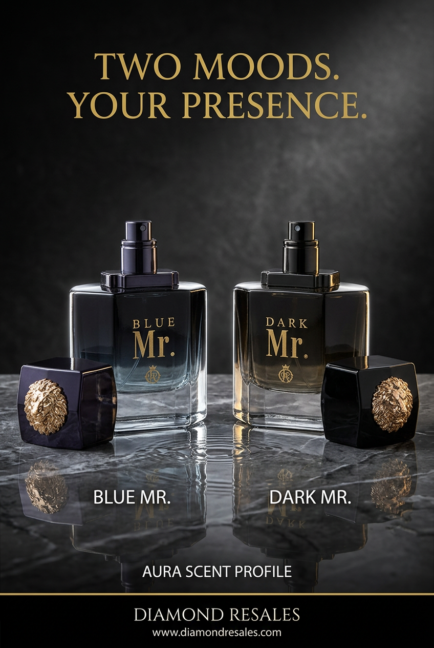 Blue Mr. and Dark Mr. cinematic fragrance campaign for Diamond Resales