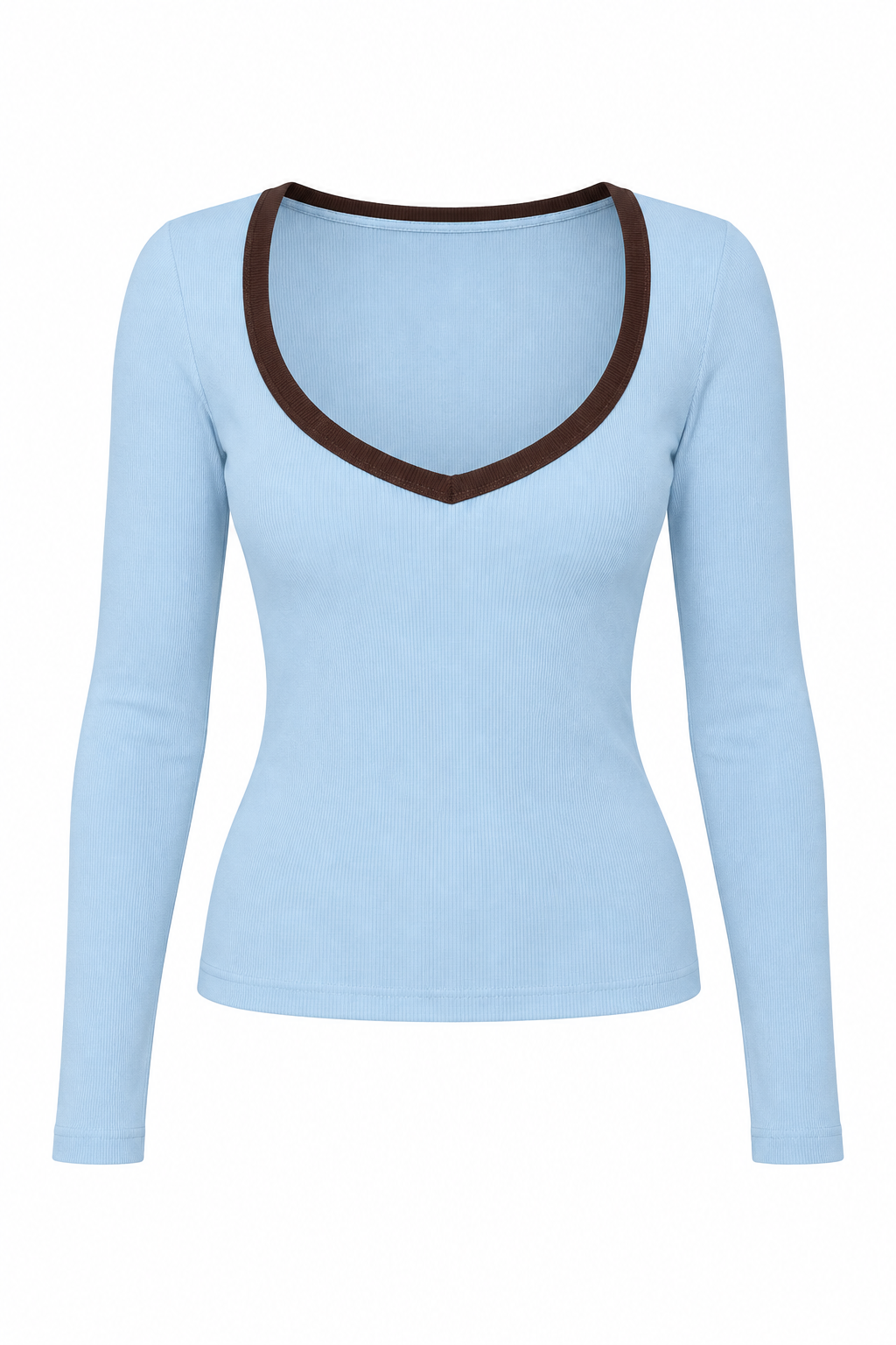 Blue V-Neck Long Sleeve Top – White Background