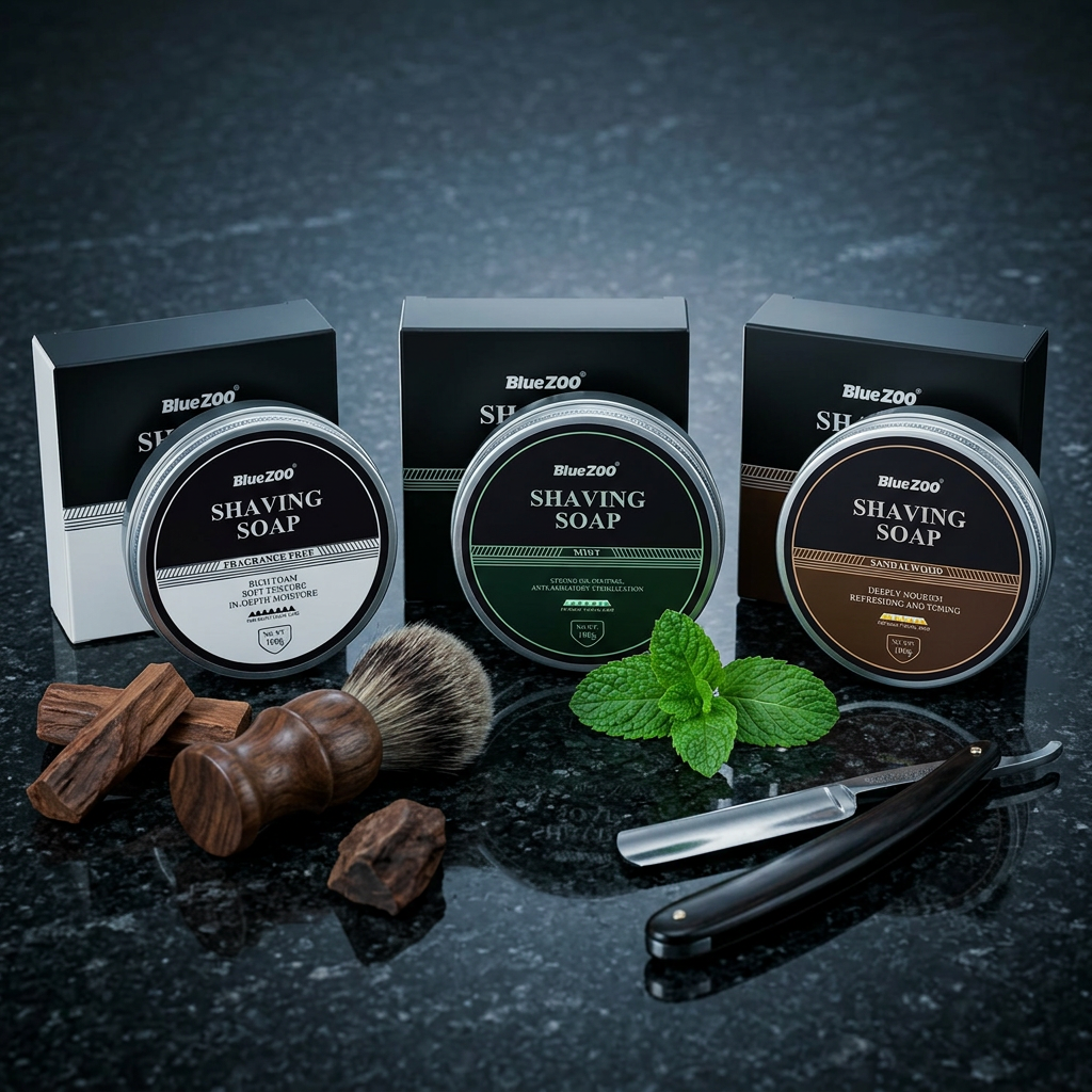 BlueZoo Shaving Soap — Dark Stone All Three Variants Studio Shot
