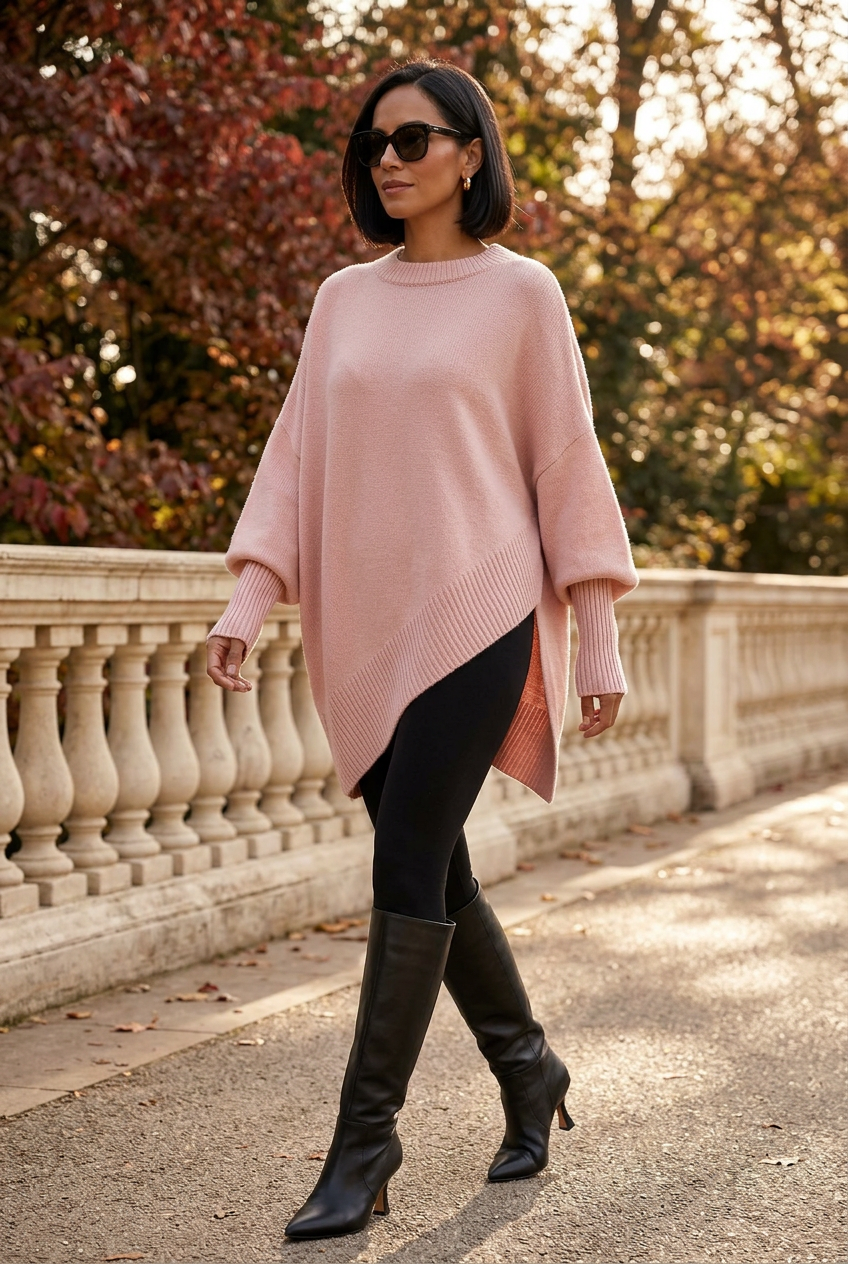 Blush sweater full-length fall lifestyle