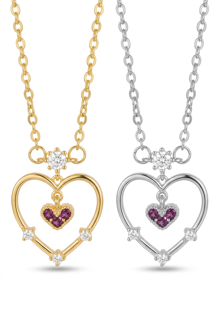 Both heart necklace options on a white background