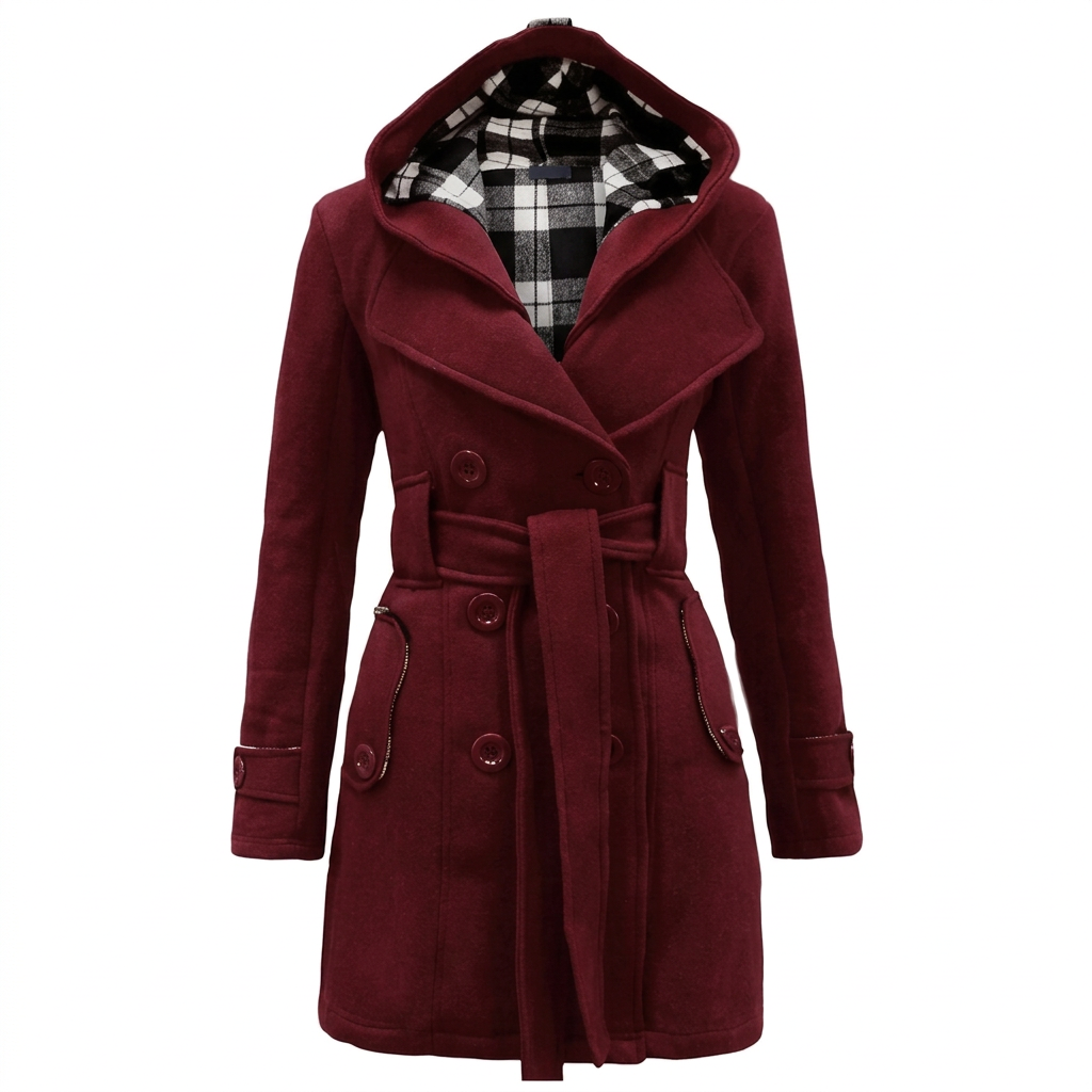 Wine Red hooded coat clean product preview