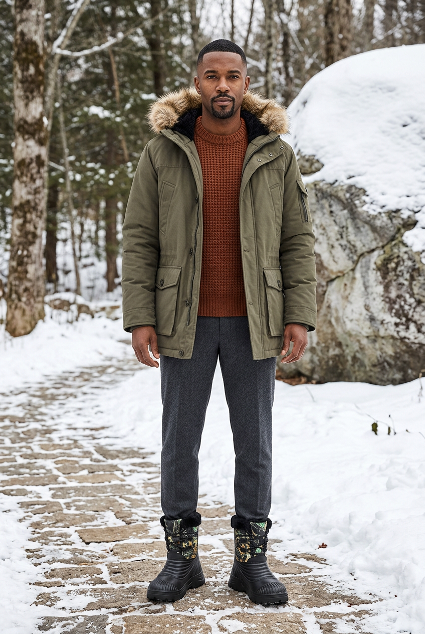 Camouflage boots full-body winter lifestyle