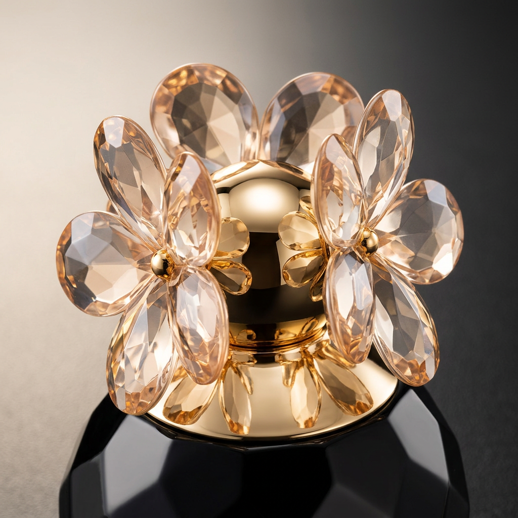Close-up of the Black bottle’s gold and faceted flower cap