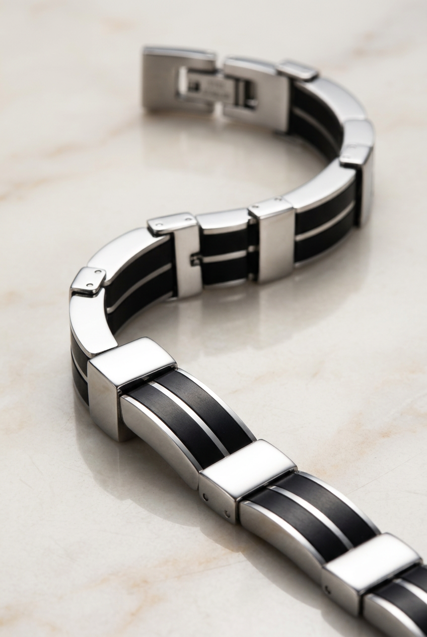 Close-up of the bracelet links and silver-tone details