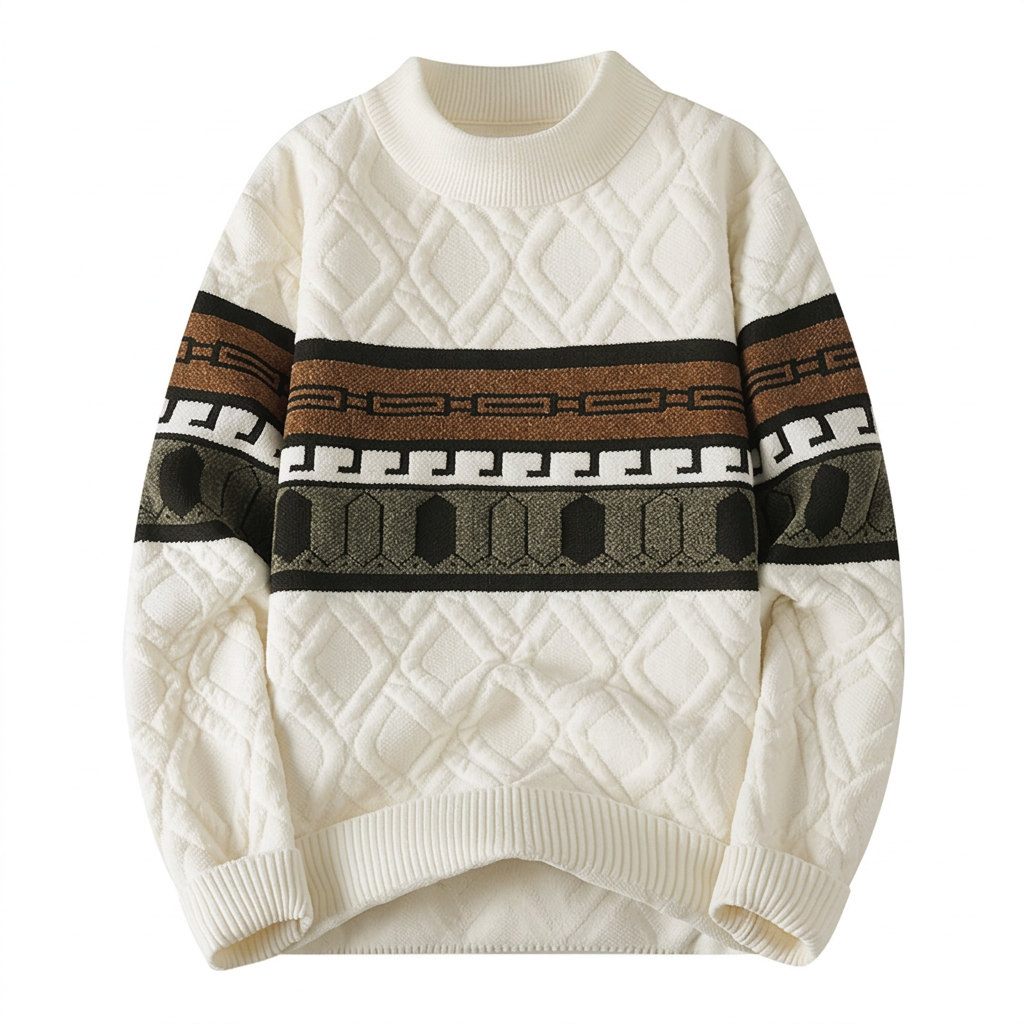 Cream patterned sweater product cover on white