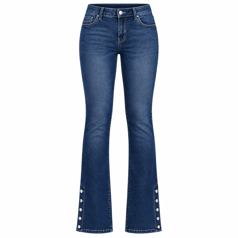 Dark Blue Bootcut Jeans – Front View, White Background