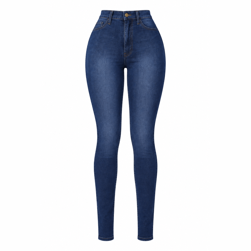 Dark Blue High-Waist Skinny Jeans – White Background, No Model