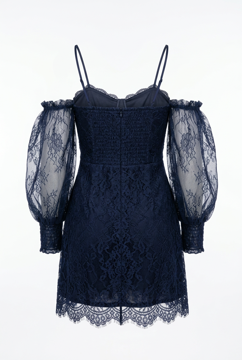 Dark navy lace dress back view