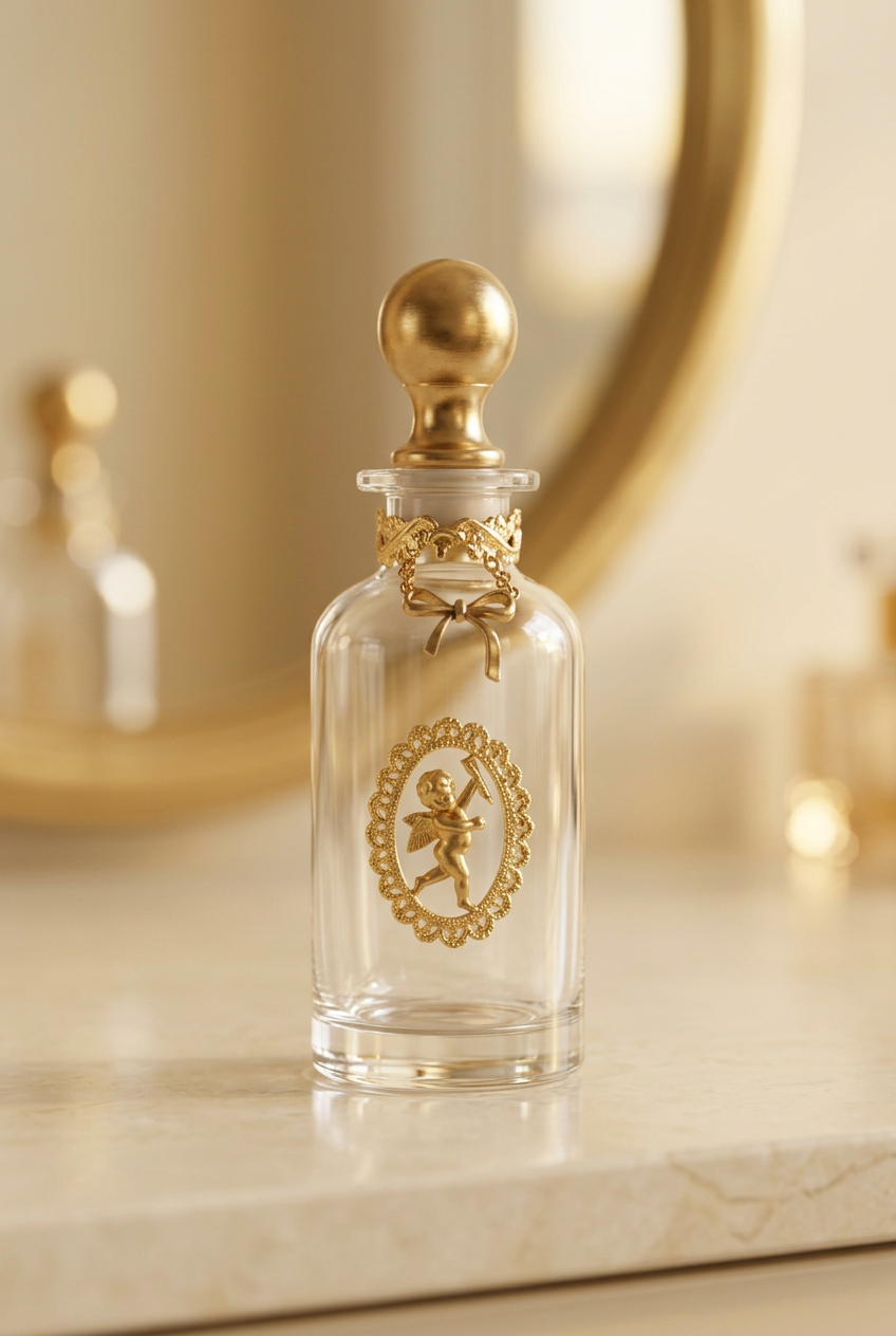 Decorative perfume bottle with gold ball stopper