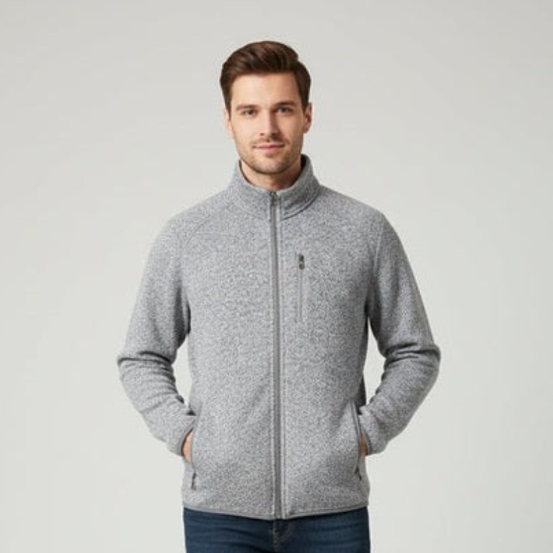 Men's Full-Zip Stand Collar Knit Fleece Jacket