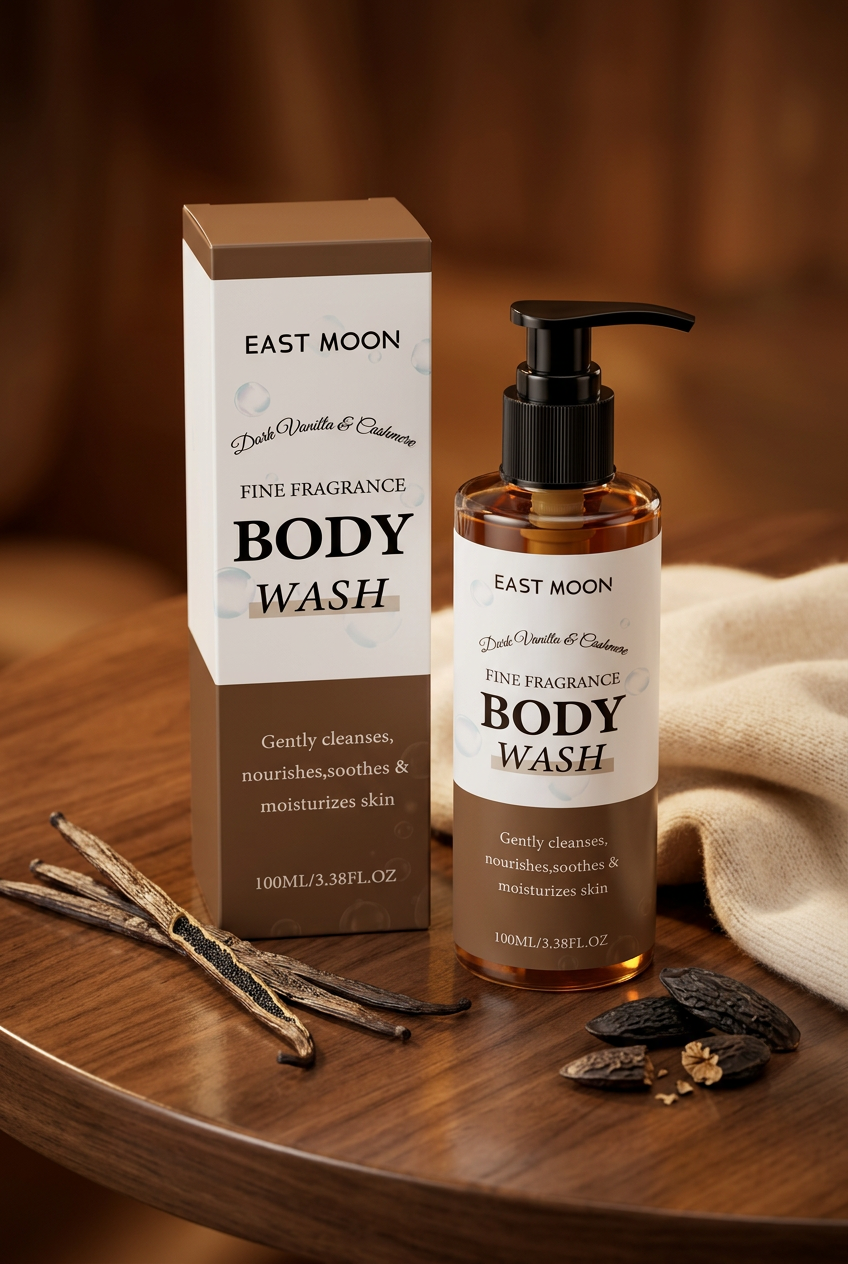 East Moon Dark Vanilla & Cashmere — Warm Walnut Studio Shot