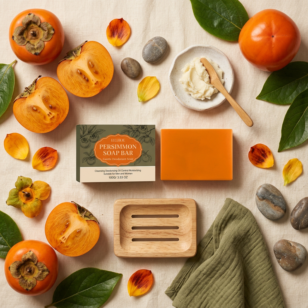 EELHOE Persimmon Soap — Cream Linen Botanical Flat Lay