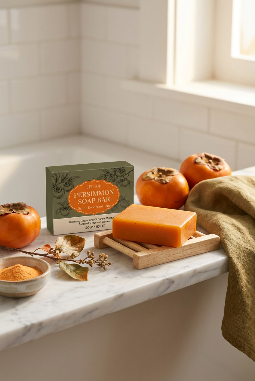 EELHOE Persimmon Soap — White Marble Bathroom Lifestyle