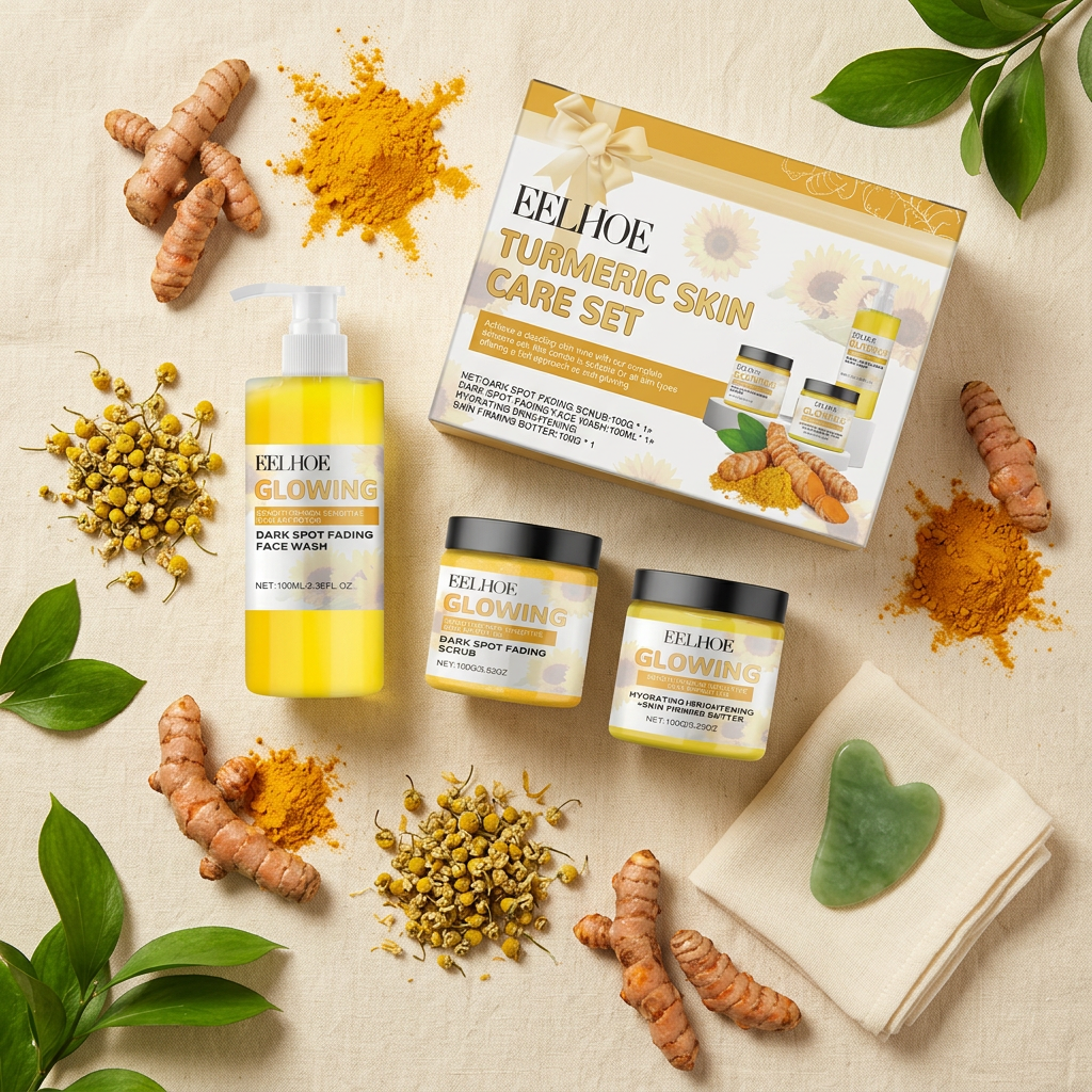 EELHOE Turmeric Full Set — Cream Linen Botanical Flat Lay