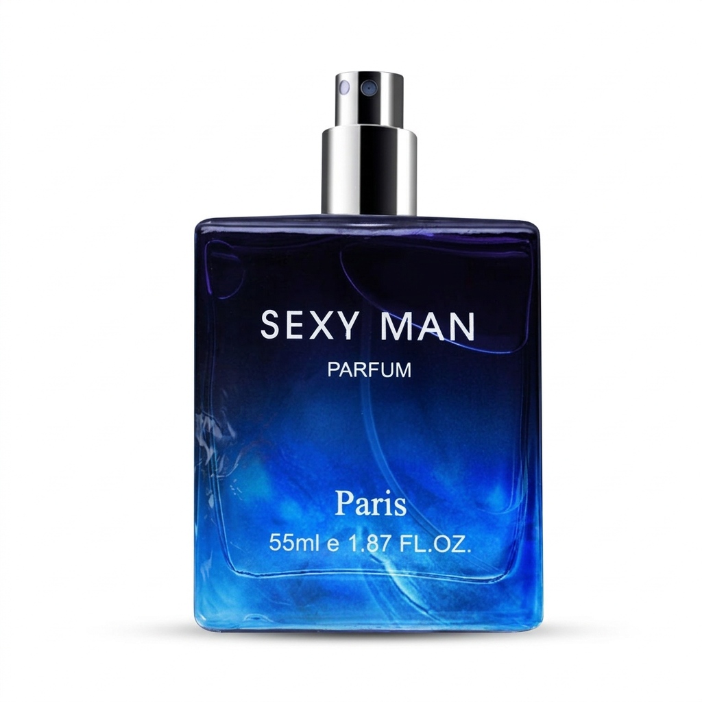 Elegant Blue cologne on pure white
