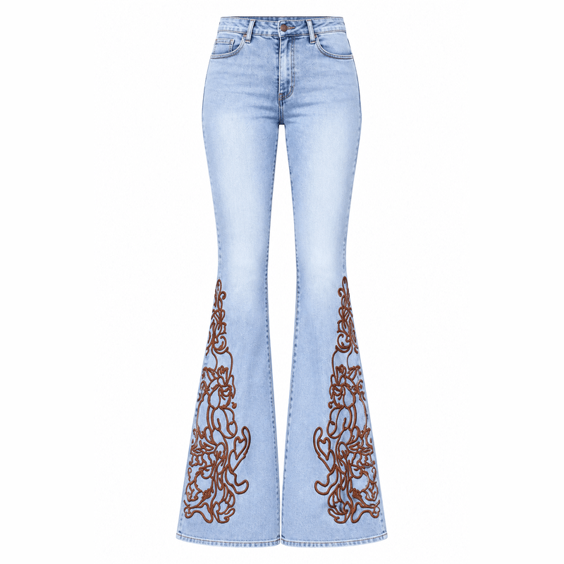 Embroidered Flare Jeans – Front, White Background