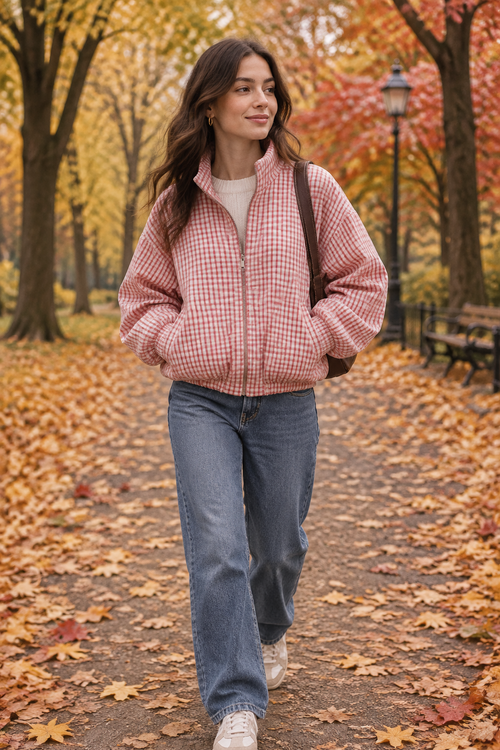 Fletcher | Women's Plaid Zip-Up Aviator Jacket