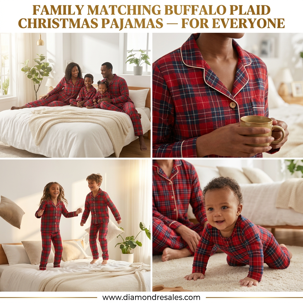 Family Plaid Pajamas — Black Family 4-Panel