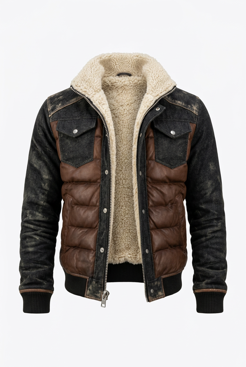 Fleece-lined bomber jacket white background
