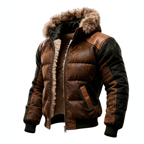 Fleece-lined hooded jacket white background