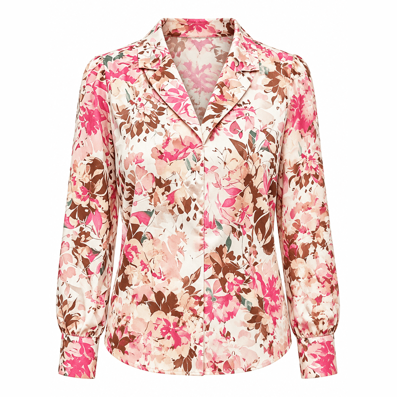 Floral Lapel Blouse – White Background, No Model
